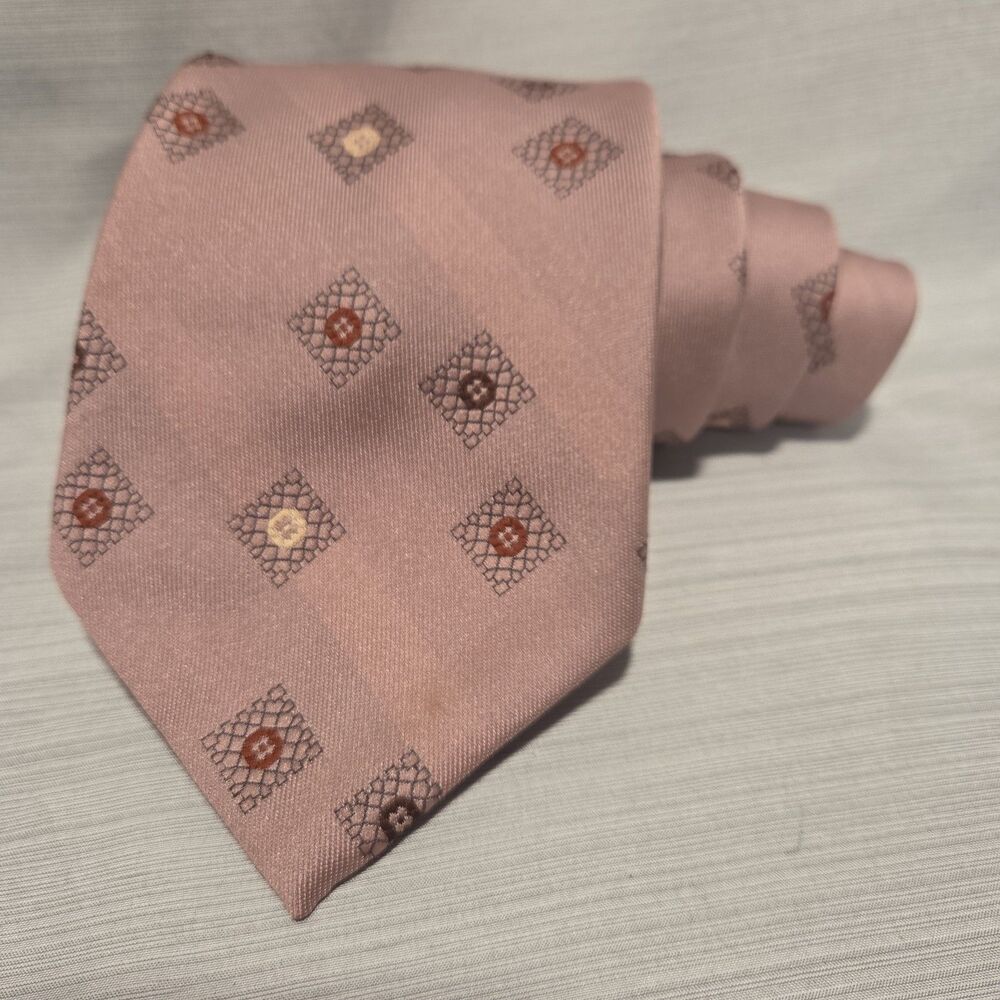 Vtg 1980s JCPenney Tie Dusty Pink Deep Rusty Red Accents Art Deco Nostalgic